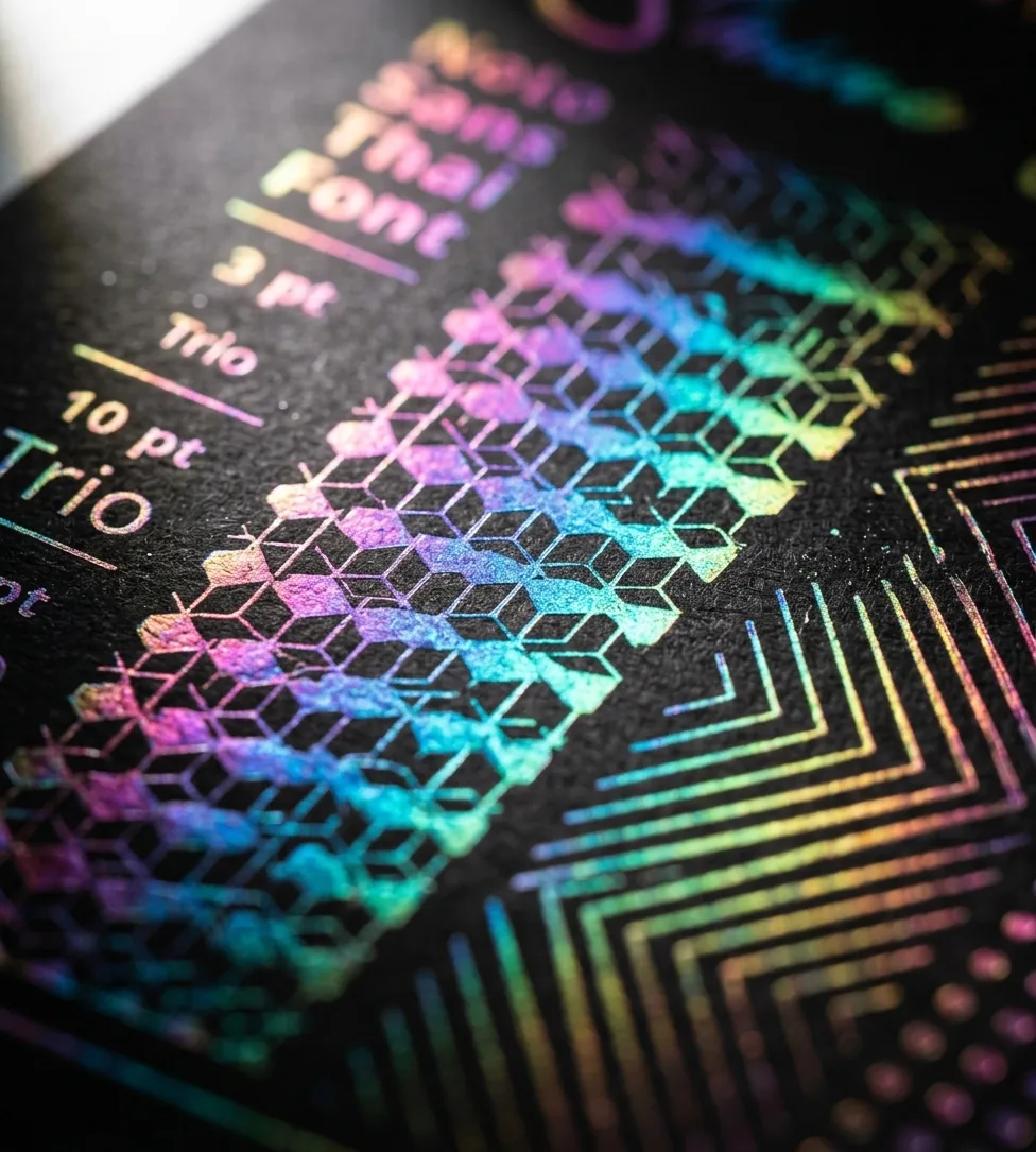 Holographic foil pattern printed on black card